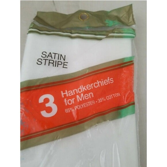 Vintage Set Of 3 Mens Handkerchiefs White On White Satin Stripe NEW old stock - Picture 4 of 4